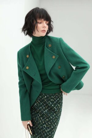 Green Double-Breasted Wool-Blend Jacket