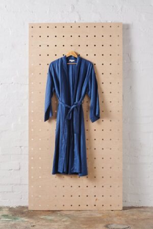 Linen Bathrobe - Navy  (Long)