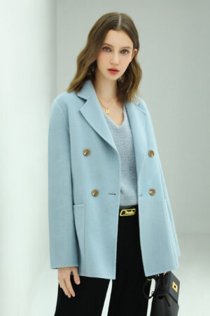 Tailored Powder Blue Double Breasted Wool Coat